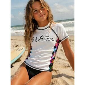 Ron Jon Hibiscus Rash Guard Kids Size 6 Beach Surf Swim Top UPF 50 Tropical